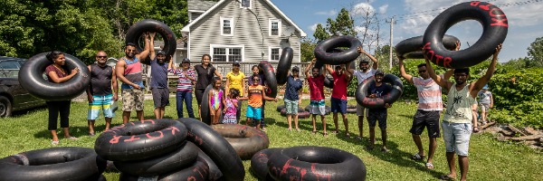 People with inner tubes