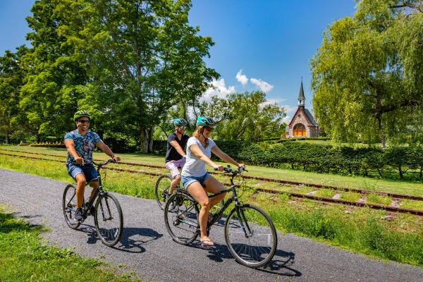 biking with friends on a trail